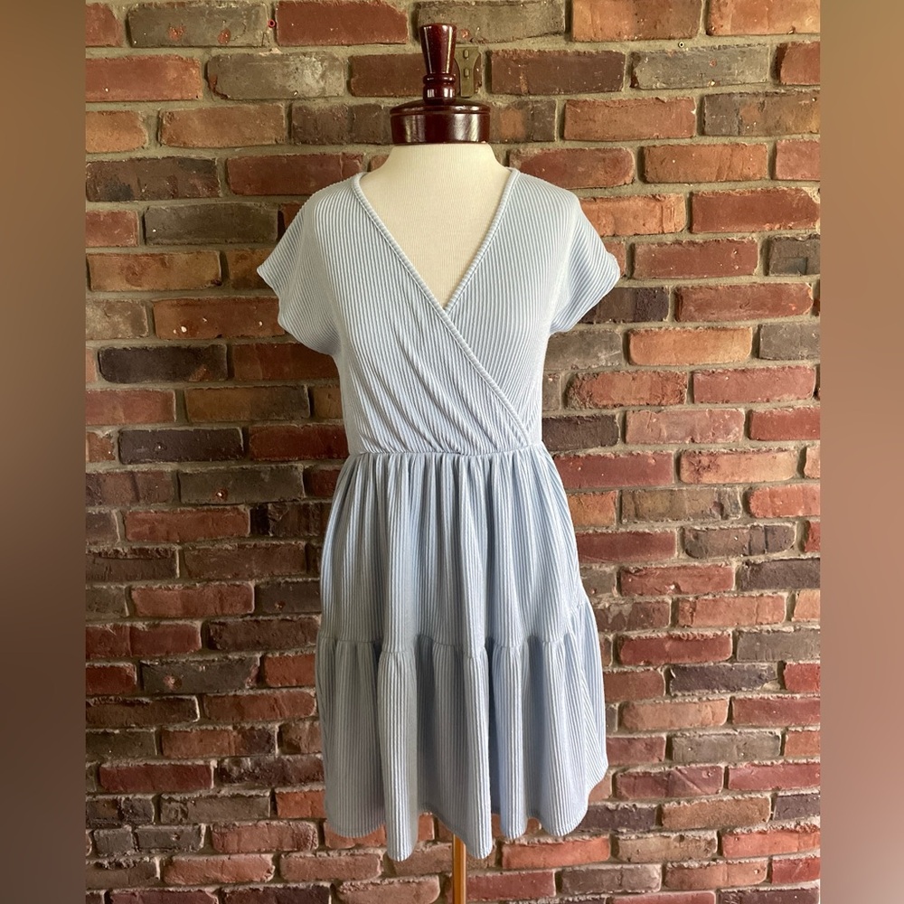 Anthropologie Dress Caution to the Wind Waffle Knit Knee Length Blue Dress Small